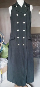 NICOLE FARHI Charcoal Black Sleeveless Double Breasted Long Linen Dress uk sz 14 - Picture 1 of 6