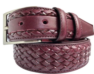 MENS 100% ITALIAN CALF LEATHER BELT BURGUNDY MAROON BRAID 35MM - Picture 1 of 2