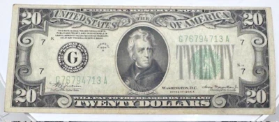 1934A $ 20 (Twenty Dollars)  Green Seal FEDERAL RESERVE NOTE Serial G 76794713 A - Image 1 of 2