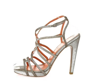 Via Spiga Stylish Metallic Pewter Leather Strappy Slim Heels Sandals Size 10 M - Image 1 of 4