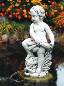 Junge mit Fisch (S199) Wasserspiel Gartenfiguren Skulptur Statue Steinguss 83 cm - Bild 1 von 1