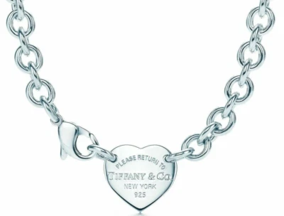 Tiffany & Co серебро вернуться к сердцу ярлык цепочка ссылка 15,5» подвеска ошейник ожерелье - Изображение 1 из 4