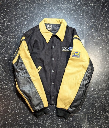 UNDERCOVER Giacca Fox Sports NFL on Fox UOMO L pelle lana promozionale chiusura a scatto Varsity