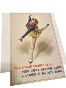 VINTAGE NATIONAL SAVING POSTER ORIGINAL RARE! POST OFFICE SAVINGS - ICE SKATER! - Picture 1 of 3
