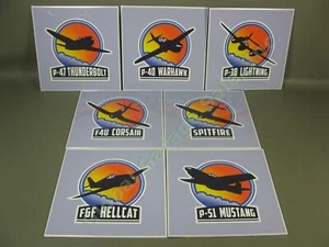 7 WWII US NAVY RAF Military Airplane Art Prints Corsair Mustang Spitfire Warhawk - Picture 1 of 10