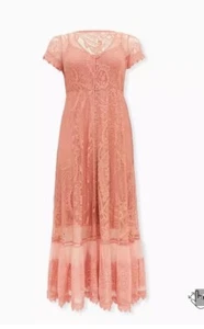 NEW Torrid Womens Plus 1X Blush Peach Lace Dress Button Up Maxi Short Sleeve - Picture 1 of 15