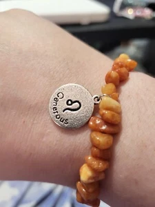 Handmade Orange Natural Stone Queatz Leo Zodiac Beaded Stretch Bracelet - Picture 1 of 7