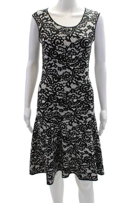 Mini Vestido Negro Estampado Encaje Cintura Caída Sin Mangas Cuello Wcoop Scoop para Mujer Talla S Foto 1 de 4