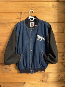 Vintage 1990's Denim Bomber Jean Jacket Embroidered Horse Medium - Picture 1 of 8