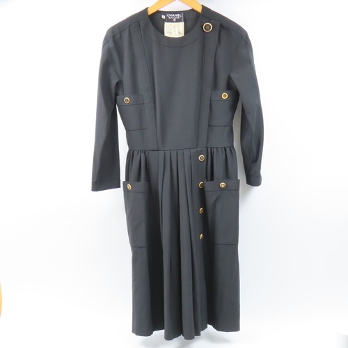 Abito lungo Chanel vestito 36 maniche lana 100 nero donna usatomo