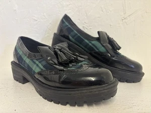 TU Woman Green Patent And check top Loafers with Tassle Size UK 4 - Picture 1 of 16