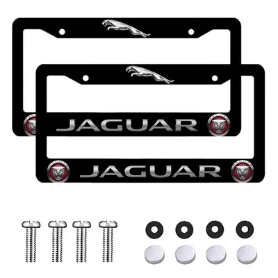 Jaguar 2 Pack Black Aluminum License Plate Frame with Screw Caps - Image 1 of 4