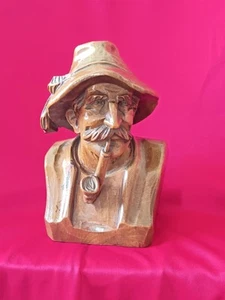Hand carved Black Forest Man with Pipe Made Of Linden Wood Marked 155, Germany - Picture 1 of 11