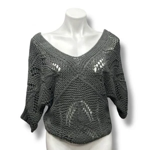Summer Sweater Sz S Open Knit Gray Crochet Cardigan Slouchy Boho Hippie Hipster - Picture 1 of 9