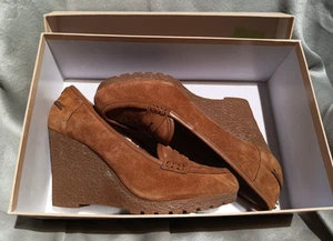 Michael Kors Rory Loafer 9M Walnuss Wildleder Keilabsatz Plateau Schuhe Neu im Karton Designer - Bild 1 von 5