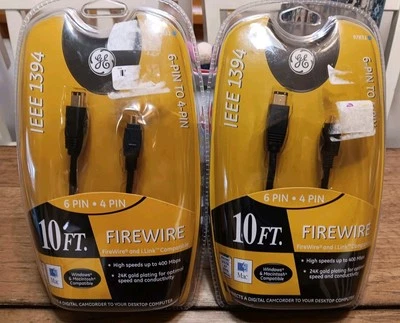 2 sealed GE 10 FT Firewire Cables 6 PIN to 4 PIN IEEE 1394 New Sealed - Image 1 of 4