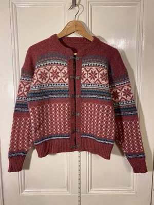 Traditional Nordic Cardigan, Size 10. Beautiful 100% Wool Knit In Soft Pink. - Image 1 of 4