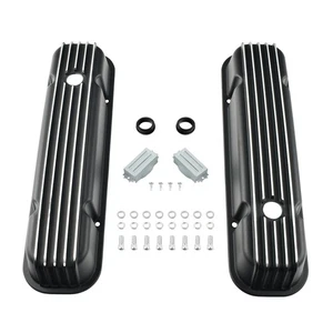 Cubierta de válvula alta con aletas completas de aluminio negro para Pontiac 350 400 455 V8 1959-1979 - Imagen 1 de 10