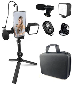 Smartphone Video Microphone Kit LED Light w/Tripod Stand for iPhone YouTube Live - Picture 1 of 8