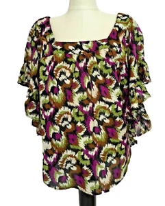 TERRA & SKY ABSTRACT PRINT SHORT SLEEVE SQUARE NECK PEASANT BLOUSE SZ 2X - Picture 1 of 10