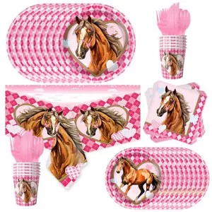 81Pcs Horse Birthday Party Supplies Horse Lovers Party Tableware Set Pink Cow... - Picture 1 of 5