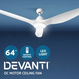 Devanti 64'' Ceiling Fan DC Motor 3 Blades LED Light Remote Control Timer White - Picture 1 of 11