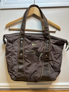Nike Brown Green Tote Carry On Shoulder Nylon Bag - Picture 1 of 7