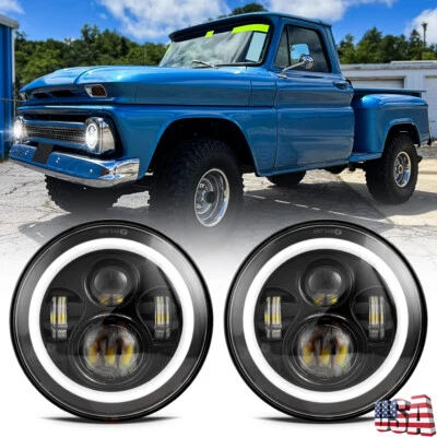 Popular 2PC 7" Halo LED Headlight for Chevrolet K10 Pickup 1961-1980 w/ DRL Turn - Image 1 of 4