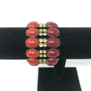 Pulsera Marca Avon Diosa Egipcia Naranja Granate Cuentas Estrás Elastizada - Imagen 1 de 4