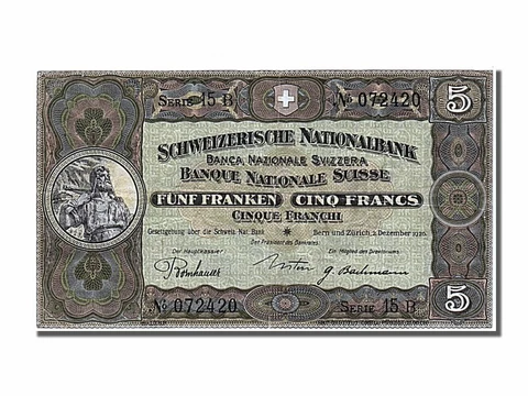 [#103443] Banknote, Switzerland, 5 Franken, 1926, 1926-12-02, EF Cover