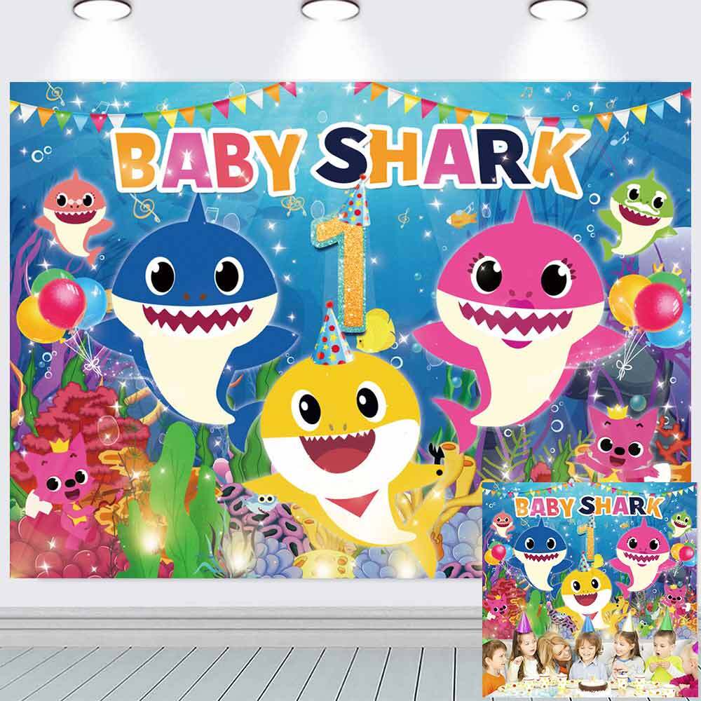 Baby Shark Happy Birthday Backdrop Banner Background Cartoon Decoration 7x5ft Ebay