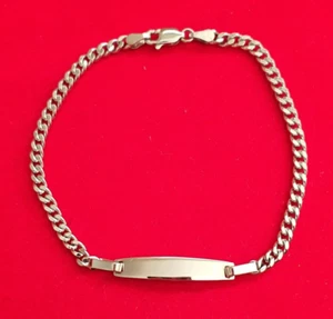 NEW Solid 9ct White Gold Flat Curb ID Bracelet Hallmarked 375 Made in Italy - Picture 1 of 6
