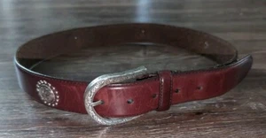 Brighton B20448 brown leather silver buckle concho belt womens size 34 - Picture 1 of 8