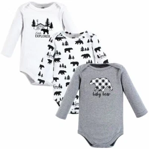 Hudson Baby Cotton Long-Sleeve Bodysuits, Baby Bear Gray Black 3-Pack - Picture 1 of 5