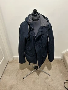 Old Navy Men’s Blue Jacket Windbreaker Medium Hooded Zipper, Buttons & Pockets - Picture 1 of 10