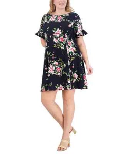 Jessica Howard Women's Plus Size Printed Ruffle-Sleeve Fit & Flare Dress 18W - Picture 1 of 8