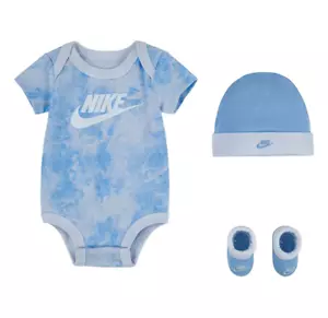 3 pz Nike Baby Boys Outfit Regalo 0-6 Mesi Body Stivaletti Blu Tie Dye B60 MPA - Foto 1 di 2