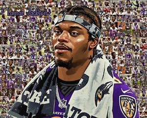 Lamar Jackson Photo Mosaic Print over 50 different images of Lamar Wall Art - Picture 1 of 9