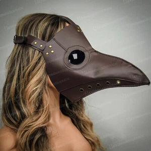 Plague Doctor Bird Mask Long Nose Beak Cosplay Steampunk Halloween Costume Brown - Picture 1 of 7