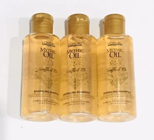 3 x L'Oreal Mythic Oil Ouffle d'or funkelndes Shampoo 2,5oz - 3 Flaschen - Reise - Bild 1 von 2