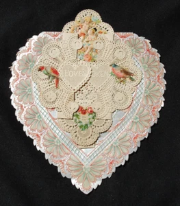 7" x 6 1/2 große Schatz Valentinstag frühe Vintage Spitze Papier Stanzformen, Engel - Bild 1 von 6