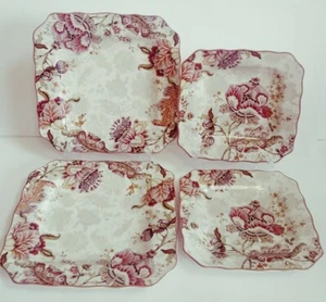 4 GABRIELLE Jacobean Floral Cream 222 Fifth Dinner Salad Scalloped Square Plates - Picture 1 of 6