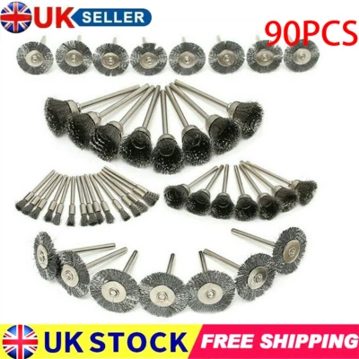 QNGENET 90Pcs Stainless Steel Wire Cup Mix Brush Set For Dremel Rotary Tool Accessories