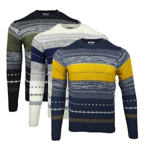 Maglione uomo girocollo Fair Isle maglione maglia testurizzata pullover azteco A25 - Foto 1 di 25