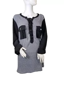 Slim Factor Women's Top Blouse Size 3X Roll-Tab Sleeve Black White (25) - Picture 1 of 9
