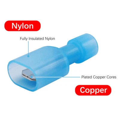 Blue 16-14AWG Fully Insulated Male Spade Crimp Terminal Wire Connectors 100Pcs - Image 1 of 4