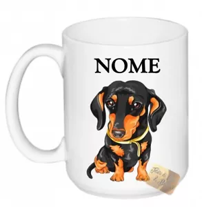 TAZZA LATTE BASSOTTO NERO + NOME CANE DOG MUG IDEA REGALO IN CERAMICA + SCATOLA - Foto 1 di 1