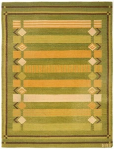 Geometric Flatweave Scandinavian Swedish Kilim Rug for Living RoomGreen Area Rug - Picture 1 of 3