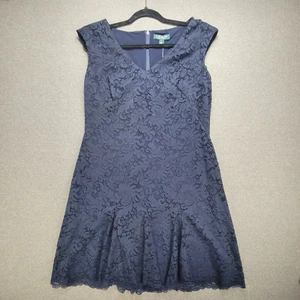 Vestido Lauren Ralph Lauren Talla 12 Azul Marino Encaje Superpuesto Volantes Sin Mangas 1659 - Imagen 1 de 11