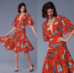 Diane von Furstenberg Dress Asher Vermillion Floral Print Mesh - Picture 1 of 10